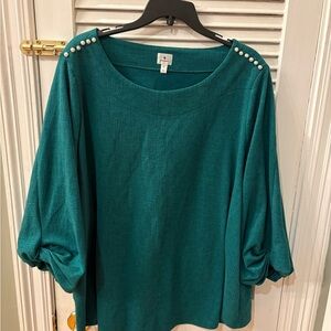 dressbarn Teal Blouse with Pearl Details